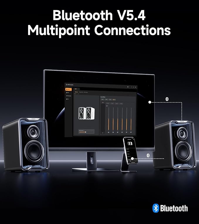 Edifier QR30 2.0 Desktop Active Speaker Compact Bluetooth V5.4 Computer Speakers Wireless Bookshelf Speaker 30W (RMS) 3.5mm AUX &amp USB-A Wired Input Dynamic Light Effects App Control Black