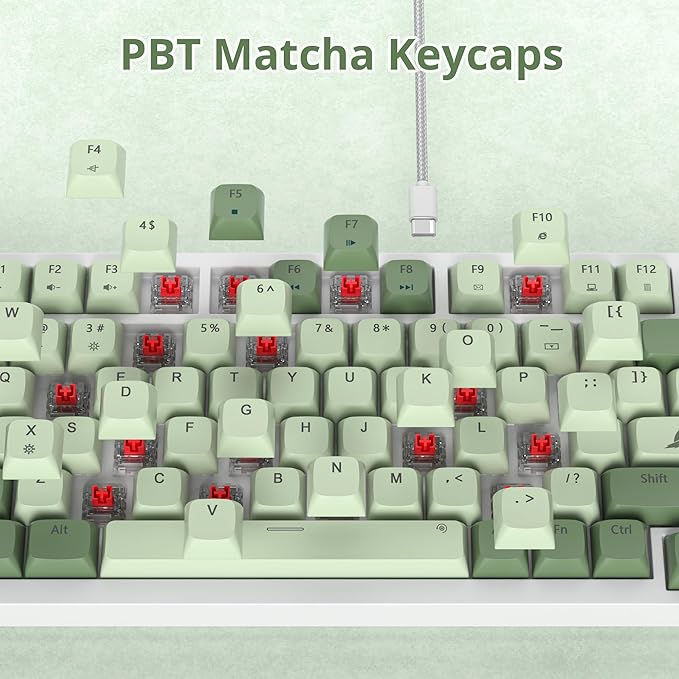 75% Mechanical Gaming Keyboard 82 Keys Matcha Green Keyboard Hot Swappable Wired Gasket Keyboard RGB Backlit Knob Red Switch for PC Laptop Windows Gamer(82 Matcha)