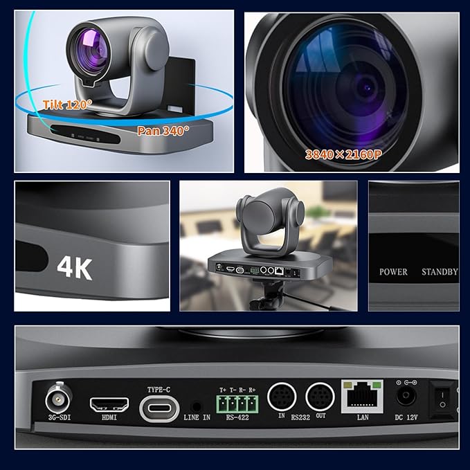 4K PTZ Camera AI AutoTracking 20X Optical Zoom HDMI SDI USB LAN POE Video Conference Camera for Live Streaming Church Worship Education YouTube Facebook