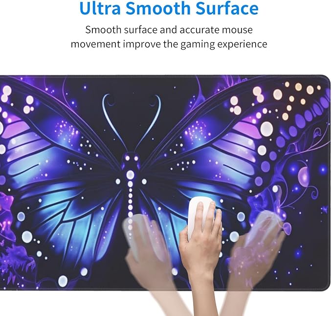 Purple Butterfly Desk Cover MatExtended Large Mouse PadComputer Laptop Mat Desk Decor for Office Game Home 30x16 Inch