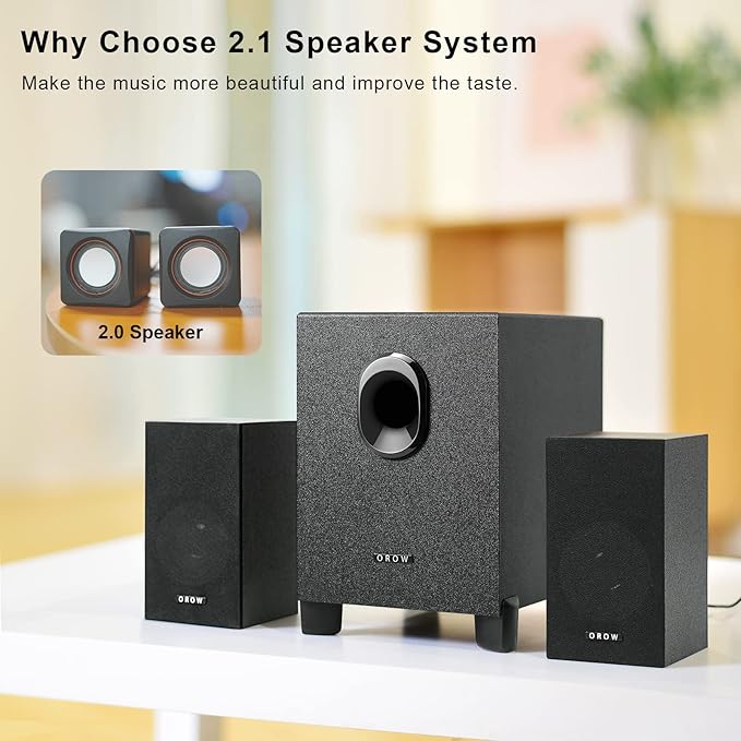 OR O R O W OROW S211 New USB-Powered 2.1 Multimedia Speakers System with Subwoofer16W Computer SpeakersStrong Bass3.5mm Audio InputsGreat for PC/PS4/TV (Wooden)