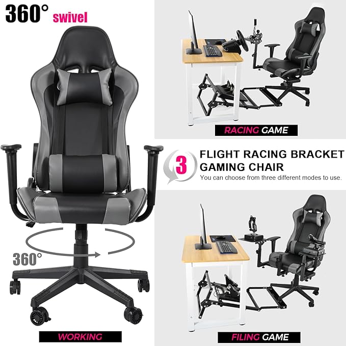Minneer Flight Racing Simulator Gaming Chair Rotatable Lifting with Waist Pillow Headrest Pulley Racing Seats Flight Stand Hard High Back Reclining Gamer Office Chair