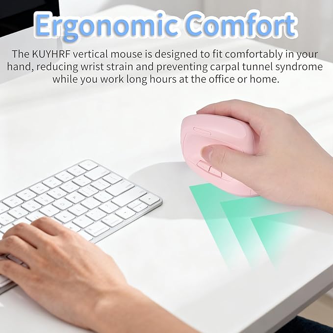 Bluetooth Wireless Vertical Mouse - Ergonomic Design Rechargeable with Type-C Silent Operation for Office and Home Use Ideal for Professionals &amp Students (Pink)