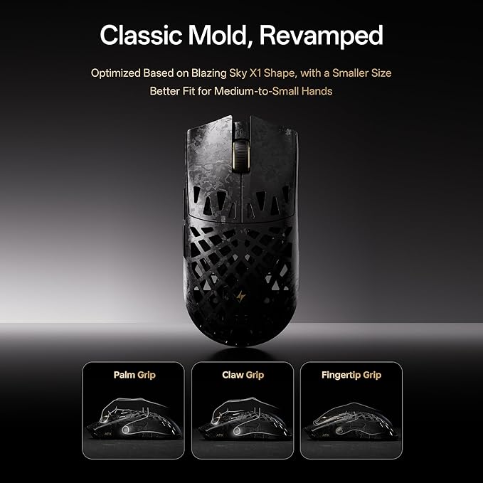 ATK Blazing Sky Ghost Hollow Carbon Fiber Wireless Gaming MousePAW3950 Ultra Sensor Nordic 54L15 8k Poling 48g Tri-Mode 2.4G/Bluetooth/Wired