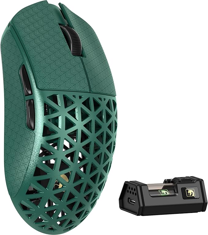 MAMBASNAKE M5 Ultra Carbon Fiber 8KHz Wireless Gaming MousePAW3950MAX Sensor 42K DPI39g Superlight Tri-Mode 2.4GHz/BT/Wired Computer MiceWeb Driver Supportfor Win/Mac/FPS/MOBA/Esports-Green (B)