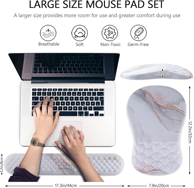 Mouse Pad Wrist Support Laokiiy 2 in1 Keyboard Wrist Rest+ Ergonomic Mouse Pad Non-Slip Wrist Rest for Computer Keyboard Made Easy Typing &amp Relieve Wrist Pain(White)