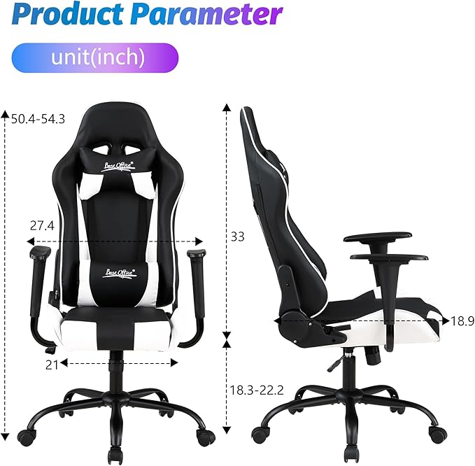 PayLessHere Gaming Chair Desk Chair Ergonomic High Back Computer Chair with Adjustable Lumbar Support Armrests and Racing-Inspired Design for Office and Home Use (White)