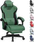 GTPLAYER Gaming Chair with Footrest Big and Tall Game Chair High Back Computer Office Chair with Lumbar Support for Adults Ergonomic Swivel Games Chair with Cushion Gaming Fabric Green
