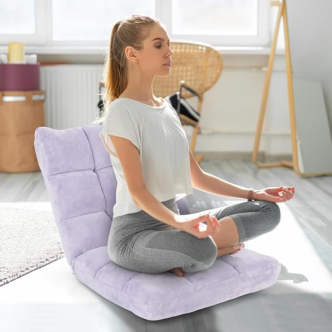 GOFLAME 14-Position Folding Floor Chair Padded Gaming Lazy Sofa Chair with Adjustable Backrest Couch Recliner Sleeper Bed Lounge Chair for Reading Gaming Meditating (Light Purple)