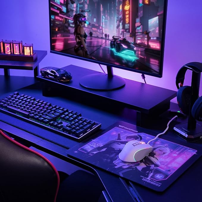 darkFlash Glass Mouse Pad 13.8×11.8 Inch Ultra-Smooth Tempered Surface Precision Tracking Anti-Slip Rubber Base Durable Etched Finish Unique IP Ideal for Gaming &amp Work(DMP350)