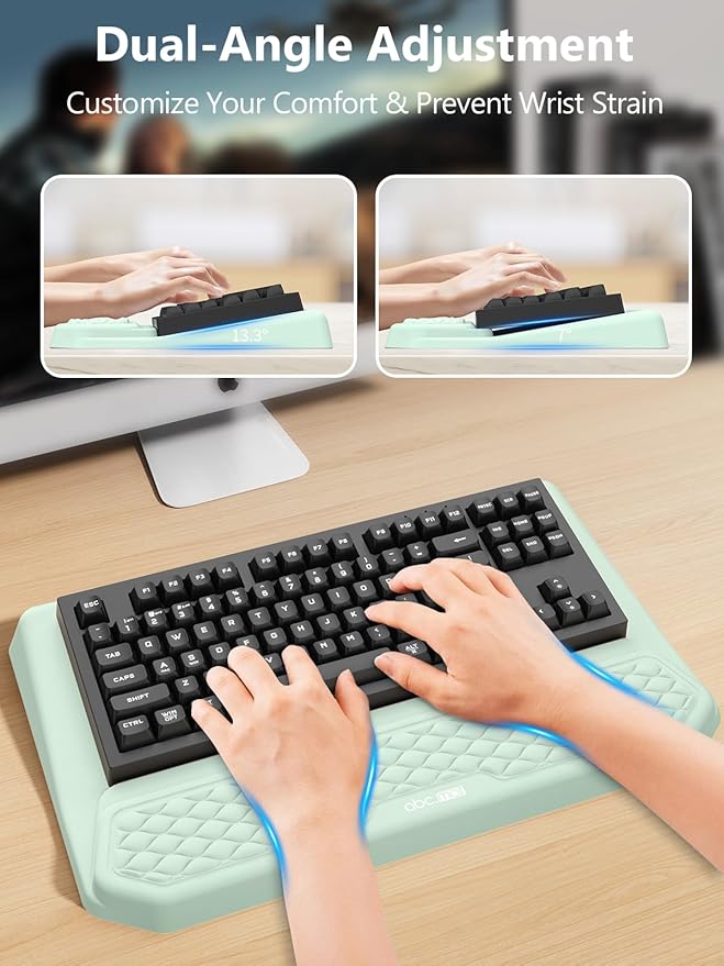 2-in-1 Ergonomic Keyboard Stand with Wrist Rest Comfy Keyboard Riser Holder with Massage Design Light Green