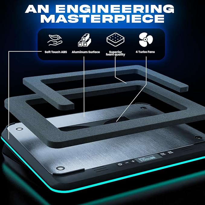 KLIM Turbofrost - Gaming Laptop Cooling Pad - 4 Powerful Turbo Fans - 4 x 4000 RPM Laptop Cooler 2 Power Modes USB-C/DC Dynamic RGB 4-Ports USB Sealed Foam for Fast Cooling for Laptops up to 17in