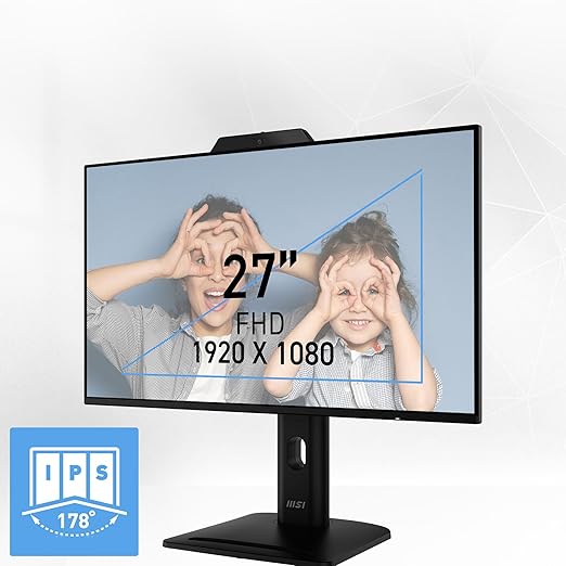MSI PRO MP272PMG 24-inch IPS 1920 x 1080 (FHD) Computer Monitor 120Hz Webcam Adaptive-Synch EPEAT Silver HDMI DisplayPort VGA Port VESA Mountable Tilt Height Adjustable Speaker 1ms Black