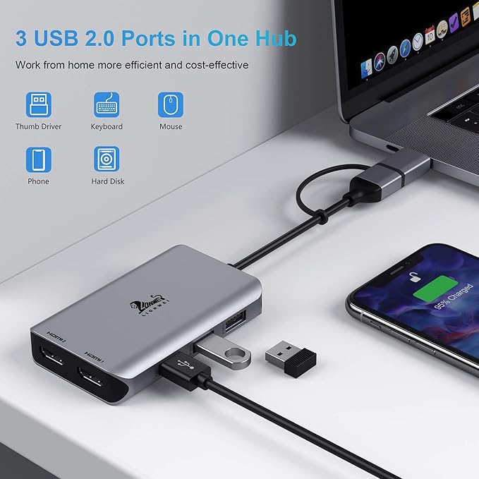 LIONWEI USB 3.0 to Dual HDMI Docking Station for Windows &amp macOS USB C Adapter 2 Monitor Splitter for MacBook Pro/Air/M1/M2/Dell/HP/Lenovo/Surface