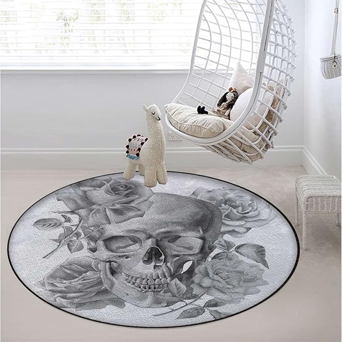 Romantic Style Round Office Chair Mat for Hardwood Floor Computer Gaming Rolling Chair Mat Floor Protector Mat Desk Rug Grey Monochrome IllustrationGrey Diameter 47.2 in