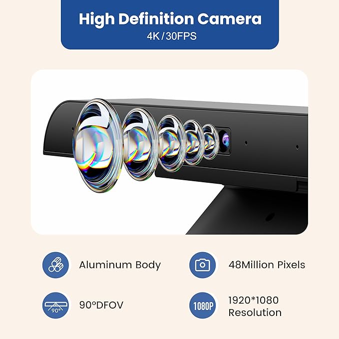 USB Video Conference Camera 90° Wide Angle Microphone Speaker Auto Framing Perfect for Group Meetings Microsoft Teams &amp Zoom