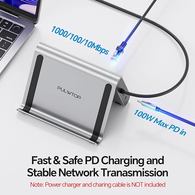 MacBook Pro Docking Station Dual Monitor 4K@60Hz for MacBook Pro/Air M3 Pro/M4/M5 PULWTOP USB C Docking Station Stand Laptop Dock with 2 HDMI PD Ethernet USB A/C 10Gbps Audio SD/TF USB 2.0