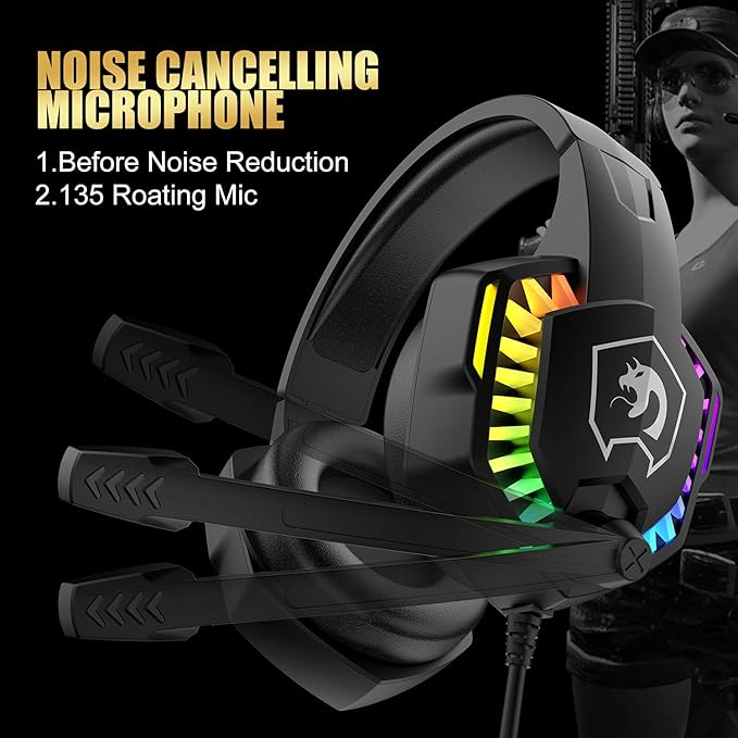 Wired Gaming Keyboard and Mouse Headset ComboRainbow LED Backlit Wired KeyboardOver Ear Headphone with MicRainbow Backlit Gaming MiceMouse Padfor PCLaptopMacPS4Xbox(Black)