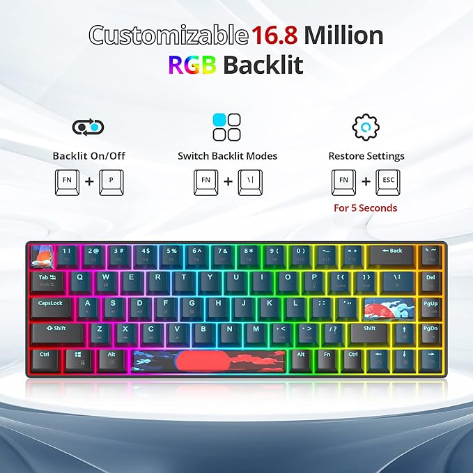 65 Percent Mechanical Gaming Keyboard 68 Keys RGB Gaming Keyboard with Red Switch Wired Keyboard for Windows PS4/5 Xbox Gamers(68 Monster)