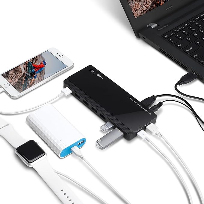 TP-Link Powered USB Hub 3.0 with 7 USB 3.0 Data Ports and 2 Smart Charging USB Ports. Compatible with Windows Mac Chrome &amp Linux OS with Power On/Off Button 12V/4A Power Adapter(UH720)