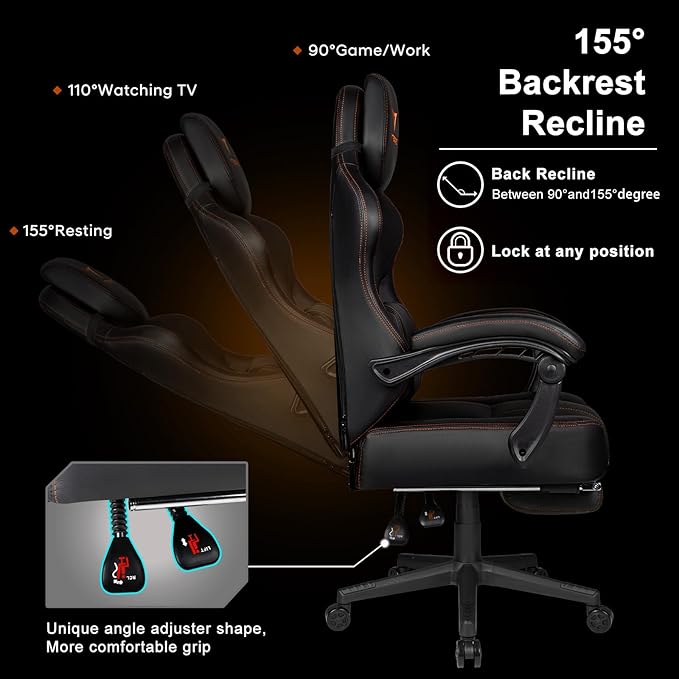 VITESSE Big and Tall Gaming Chair with FootrestErgonomic Video Gaming Chair with Oversized Headrest and Lumbar Support for Adults 400lb Weight CapacityComputer Chair for Office or Gaming (Orange)