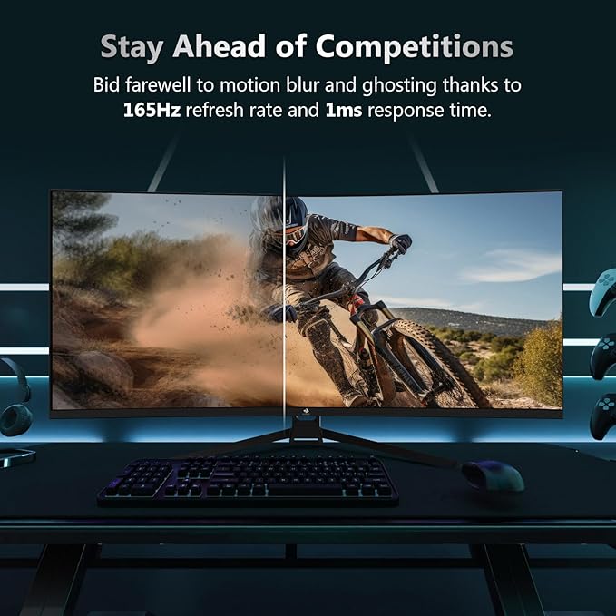 Z-Edge 34 Curved Gaming Monitor WQHD 1440P 165Hz 144Hz PC Monitor MPRT 1ms 21:9 Aspect Ratio 1500R 16.7M Colors 3000:1 Contrast UG34 Frameless Bezel 2X DP 1.4 Ports and 2X HDMI 2.0 Port