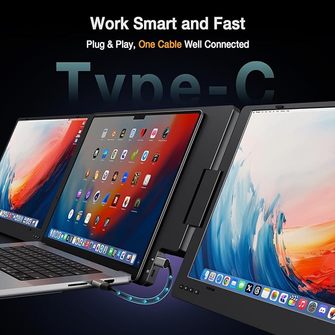 KYY 15.6 Laptop Screen Extender 1080P FHD IPS Portable Monitor One Cable USB-C Triple Monitor Dual Travel Screen for 12-17'' Laptops 360° Rotation &amp KickstandX90D (Driver Need)