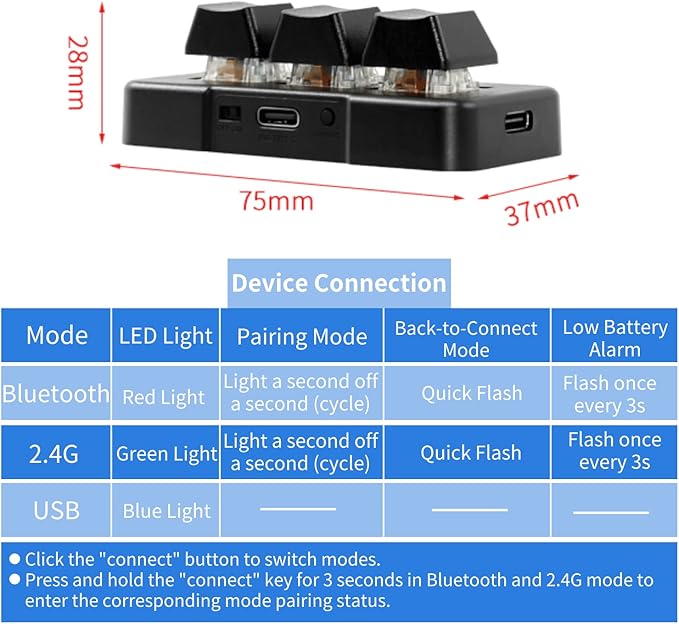 Mini 3 Key Keypad Mechanical Gaming Keyboard USB/2.4G/Bluetooth RGB Backlit Mini Programmable Macro Keypad One Handed Standard Keyboard