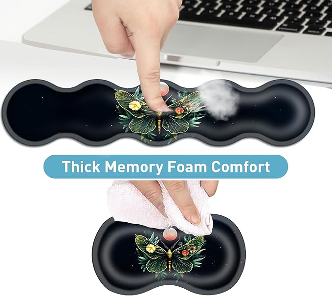 Keyboard Mouse Pad Set Extended Gaming Mouse Pad+Ergonomics Keyboard Wrist Rest Support Memory Foam Easy Typing Pain Relief 4Pcs XL Ultra Thick Desk MatFloral Moth Red Moon