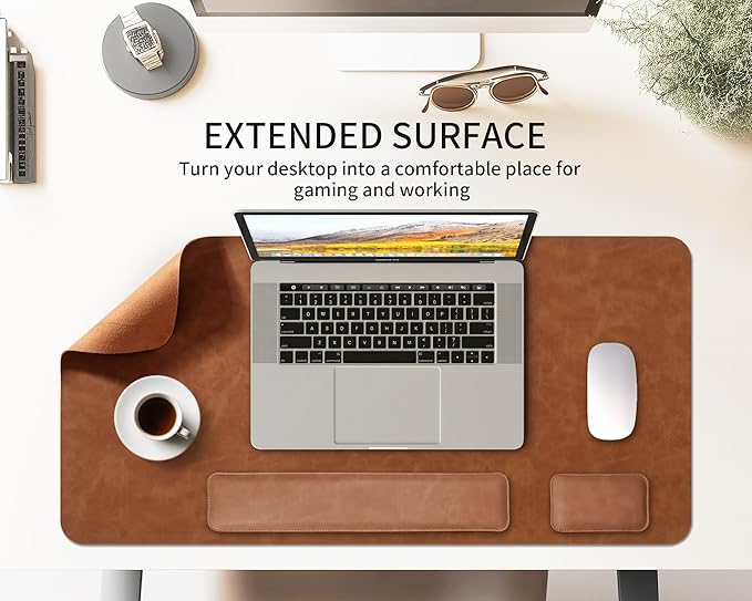 RENMTURE Large Mouse Pad and Keyboard Wrist Rest Desk Pad for Keyboard and Mouse Large Gaming Mouse Pad with Wrist Support Desk Mat for Work and Gaming (Brown)