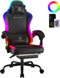 GTPLAYER RGB Gaming Chair with Footrest Massage LED Lights Lumbar Support - Ergonomic Computer Chair with Linkage Armrest Video Game Chairs PC Game Chairs for Adults