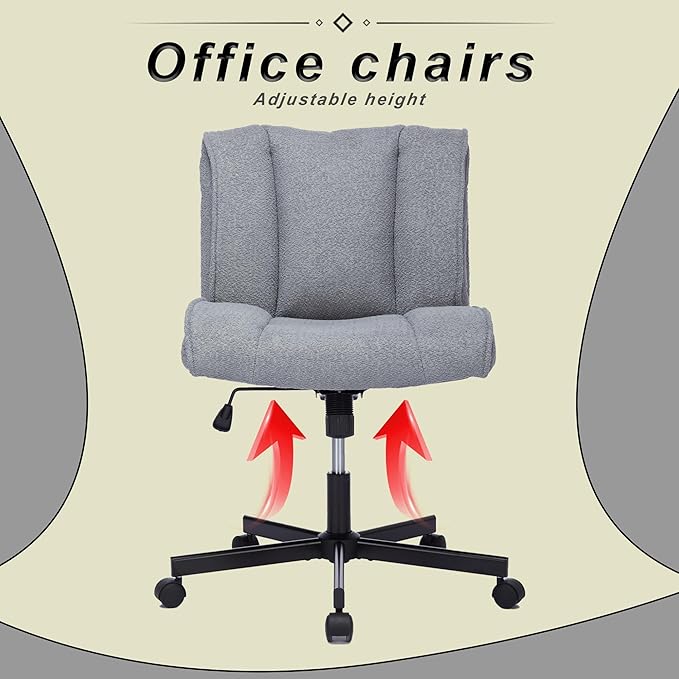 DHAEY Armless Office Chair Cross Legged Office Desk Chair No Wheels Fabric Padded Modern Swivel Height Adjustable Mid Back Wide Seat Computer Task Vanity Chair for Home Office Easy Assembly Gray