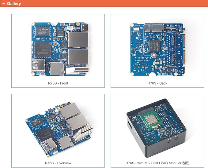 NanoPi R76S Mini Router RK3576 Octa-Core SoC with AI Model LPDDR5 16GB RAM 32GB eMMC 6TOPS NPUDual 2.5G Ethernet Support M.2 Wi-Fi Module (None M.2 WiFi LPDDR4X 4GB TF Card Kit)