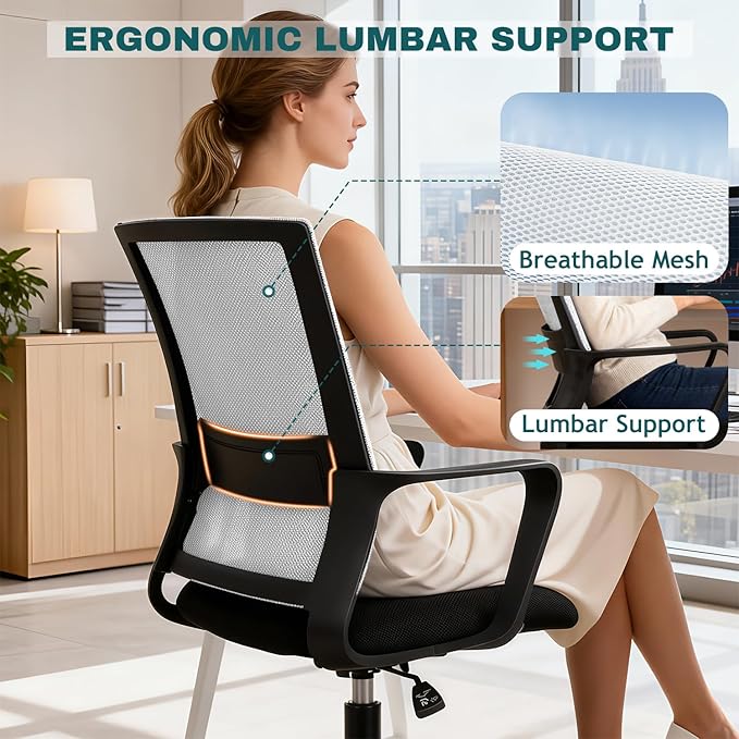 PayLessHere Gaming Chair Ergonomic Computer Chair Office Chair Video Game Chairs with Lumbar Support Desk Chair Armrest Mid Black Cushion Swivel Rolling Chair with Wheels for Home Office (White)