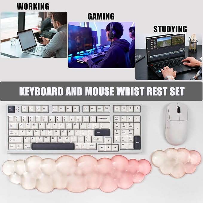 Gel Keyboard and Mouse Wrist Rest Set – Clear Cloud Wrist Rest for Computer Keyboard 60%/68%/75% Comfort &amp Support for Typing and Gaming(Orange)