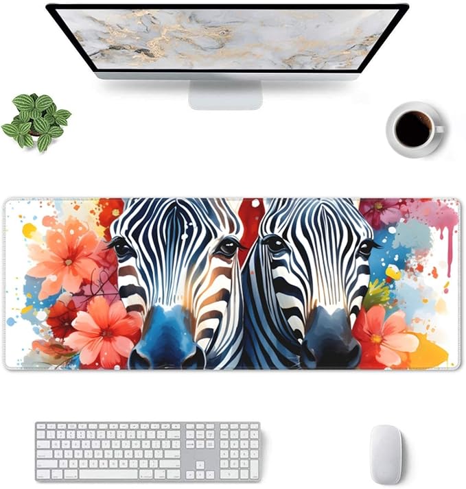 Watercolor Zebra Animal Large Mouse Pad XL Extended Gaming Pad Waterproof Desk Mat for Desktop Keyboard Non Slip Mousepad for Office Game Home 32.15x11.8