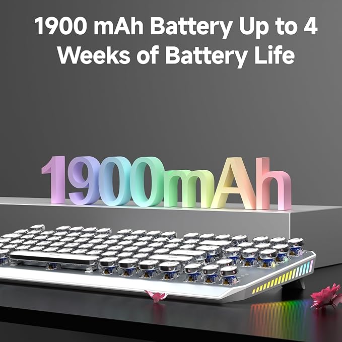 EWEADN TK940 Wireless White Typewriter Mechanical Keyboard87 Keys Aesthetic Mechanical Keyboard Tri-Mode Blue Switches White Backlit Keyboards Retro Punk Keyboards for Windows/Mac/PC