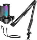 FIFINE USB Gaming Microphone Kit PC Streaming Mic with RGB Lights Mute Gain Knob Metal Boom Arm for Recording Podcast Condenser Computer Microphone Set Compatible with PS4/PS5-AmpliGame A8T
