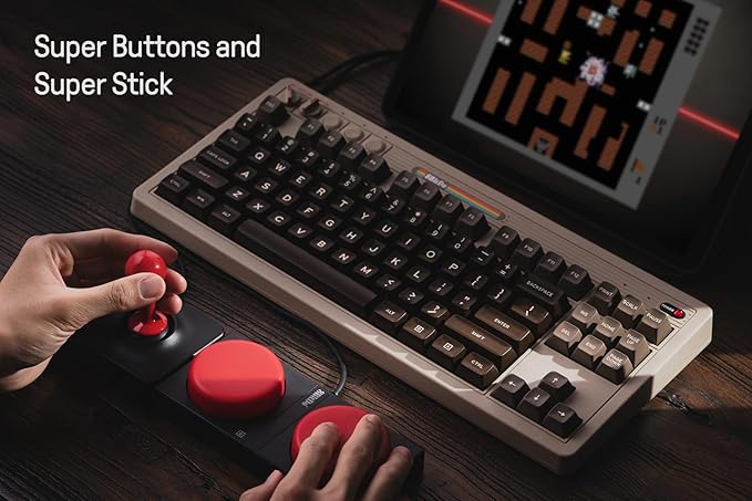 8Bitdo 87 Keys Retro Mechanical Keyboard Bluetooth/2.4G/USB-C Hot Swappable Gaming Keyboard with Dual Super Programmable Buttons and Super Stick Volume knob for Windows and Android - C64 Edition
