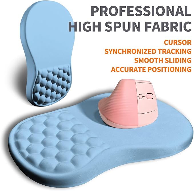 Ergonomic Joint Wrist Support Mouse Pad with Memory Foam Cushion Massage Bump Carpal Tunnel Pain Relief Mousepad Slope Design for Wrist Rest 11.8x7.9 in LightSkyBlue