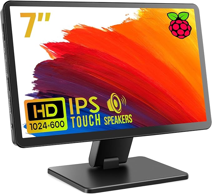 ROADOM Touch Screen Monitor with Case 7’’ Raspberry Pi Screen IPS FHD 1024×600Responsive and Smooth TouchDual Built-in SpeakersHDMI InputCompatible with Raspberry Pi/PC/Camera/Gaming/TV