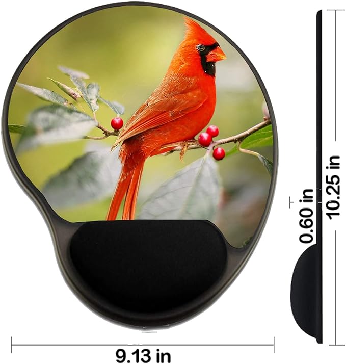 MSD Mousepad Wrist Rest Protected Mouse Pads/Mat with Wrist Support Design for Nature Wildlife Bird Red Cardinal Avian Feathers Male Birding Wing Songbird