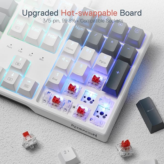 Redragon K668 RGB Gaming Keyboard 108 Keys Wired Mechanical Keyboard w/Extra 4 Hotkeys Sound Absorbing Foams Upgraded Hot-swappable Socket Mixed Color Keycaps x 2 Sets Red Switch