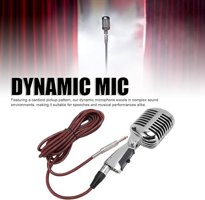 ASHATA Retro Dynamic Microphone for Podcast Recording Cardioid Pickup Mic for Vocals Noise and Vibration Damping Angle Adjustable PC Computer Mic for Singing Stage Home KTV