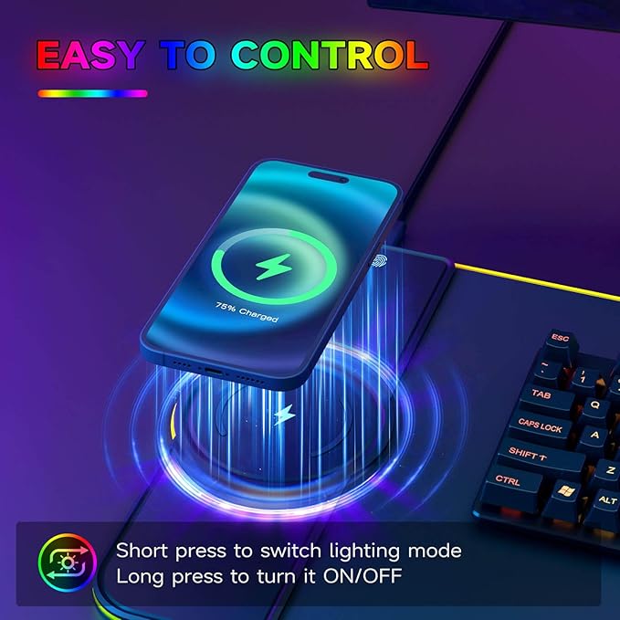 Charging RGB Gaming Mouse Pad - Wireless 15W Mousepad LED Extra Large Mouse Mat 80 * 30cm 10 Light Modes Gaming Room Accessories Computer Keyboard Mat Fast Charging Desk Mat for Gaming Black