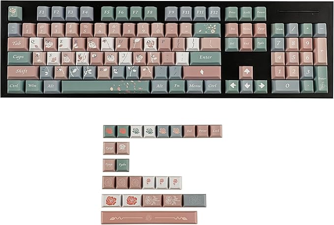 YMDK Cherry Profile Old Testament Roses 5 Sides Over Dye Sub Thick PBT KEYCAP for MX Mechanical Keyboard 61 68 84 87 96 104 108