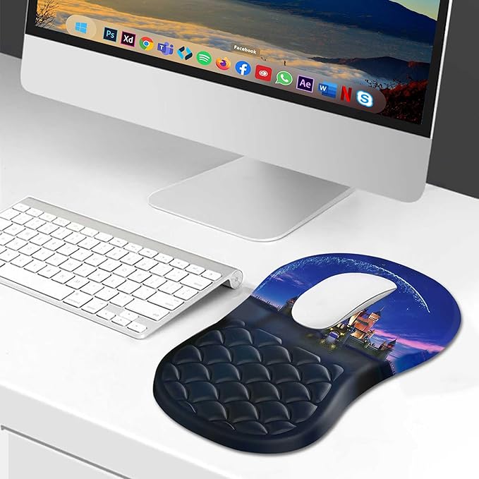 Ergonomic Mouse Pad with Wrist Rest Soft Mousepad with Massage Design Memory Foam and Non-Slip PU Base for Pain Relief Gaming Mouse Pad for Desk Home Office Black