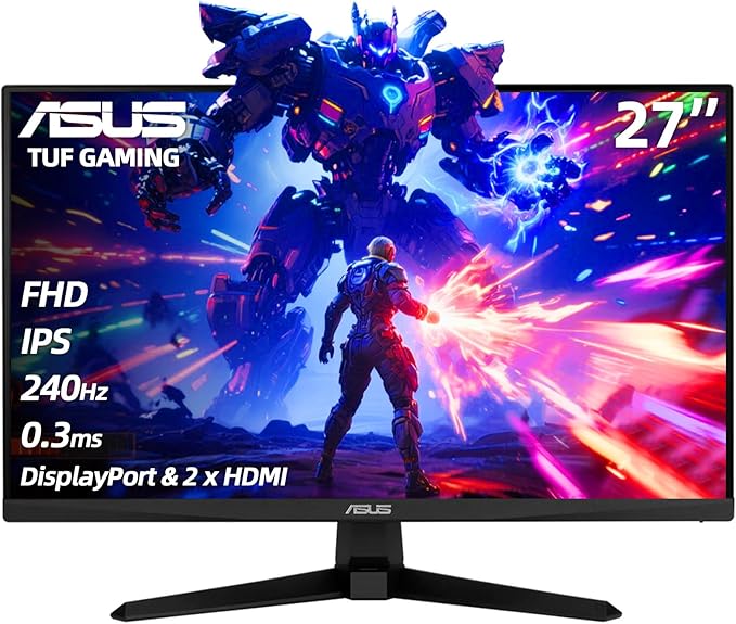 ASUS TUF Gaming 27 FHD Monitor 240Hz 0.3ms Fast IPS G-SYNC Compatible FreeSync Premium Extreme Low Motion Blur Sync 99% sRGB DisplayPort&amp 2 x HDMI Tilt Adjustment Gaming AI Black