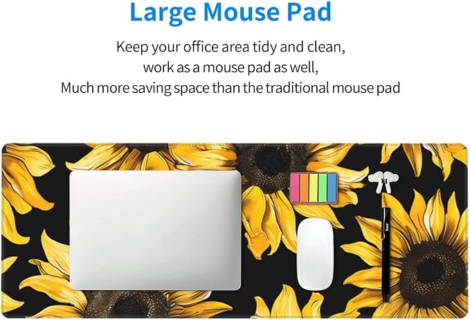 Yellow Sunflower Theme Large Mouse Pad XL Extended Gaming Pad Waterproof Desk Mat for Desktop Keyboard Non Slip Mousepad for Office Game Home 32.15x11.8