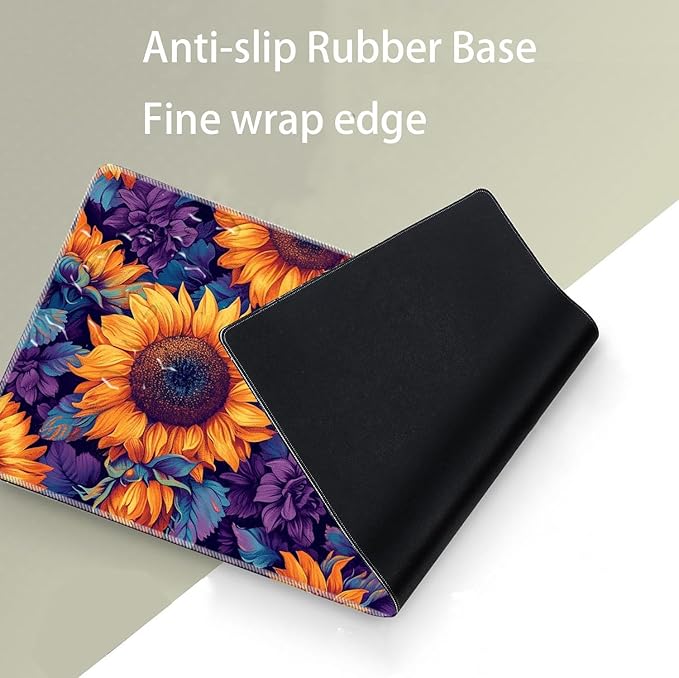 Keyboard Mouse Pad SetLarge Desk Pad+Keyboard Wrist Rest+Mouse Pad Wrist Support+CoasterEasy Typing Pain Relief Non-Slip Mousepad Wrist Support Mousepad Set Home OfficeSunflower